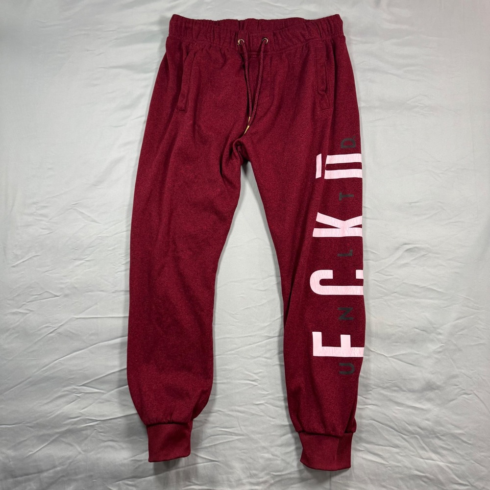 Ecko Unltd Mens Burgundy Heather Graphic Fleece Jogger Sweatpants Sz S Y2K Cozy